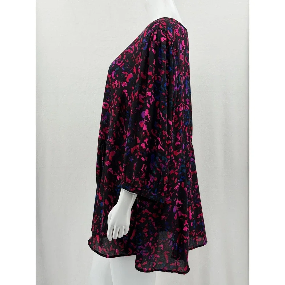 Torrid Top Womens 4X Pink Black Leopard V-Neck Sheer Abstract Artsy Romantic‎